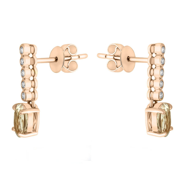 18ct rose gold 0.77ct morganite & 0.10ct diamond drop earrings