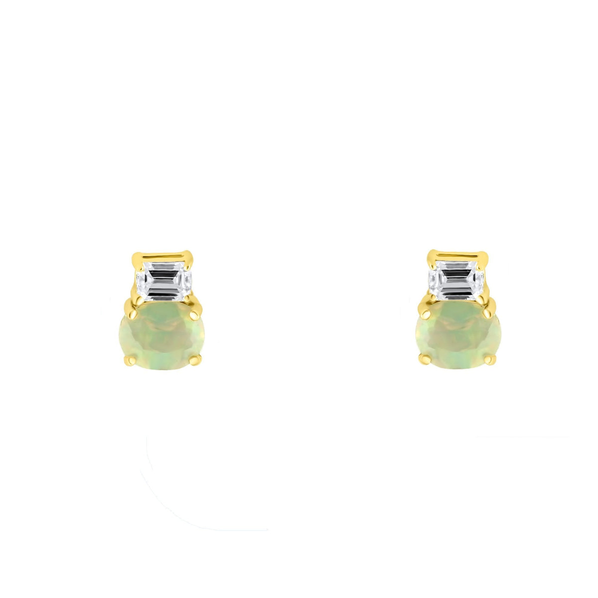 18ct yellow gold 0.73ct natural opal & 0.24ct diamond earrings