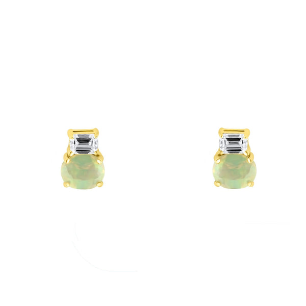 18ct yellow gold 0.73ct natural opal & 0.24ct diamond earrings