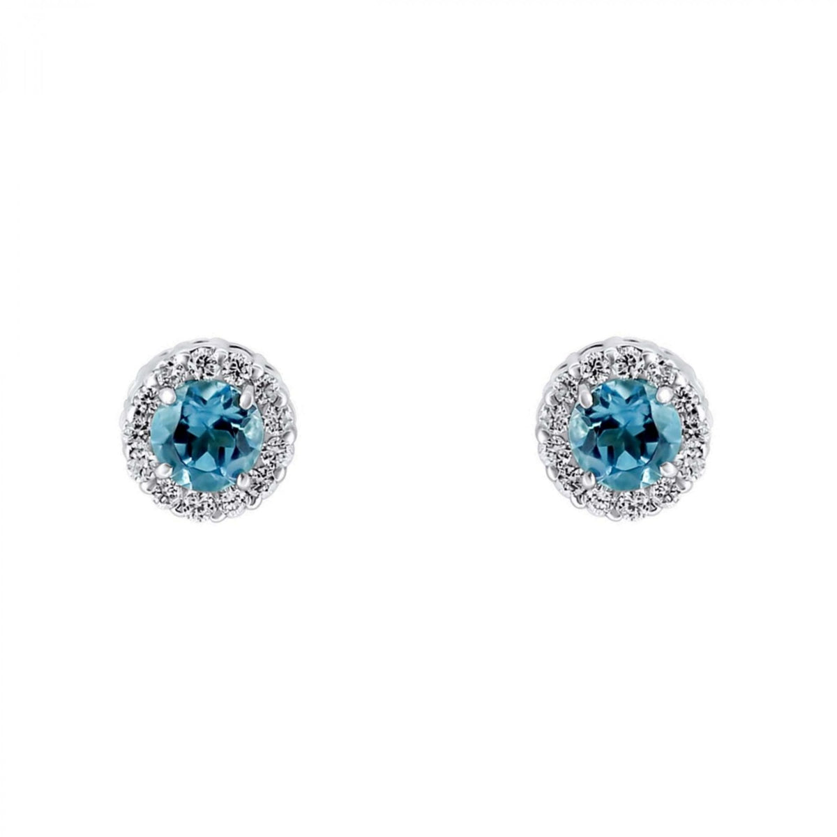 Platinum 0.41ct Swiss blue topaz & 0.11ct diamond stud earrings