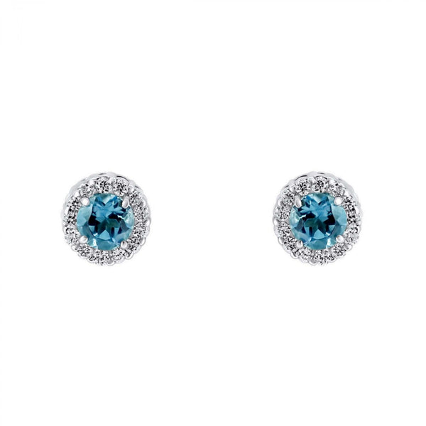 Platinum 0.41ct Swiss blue topaz & 0.11ct diamond stud earrings