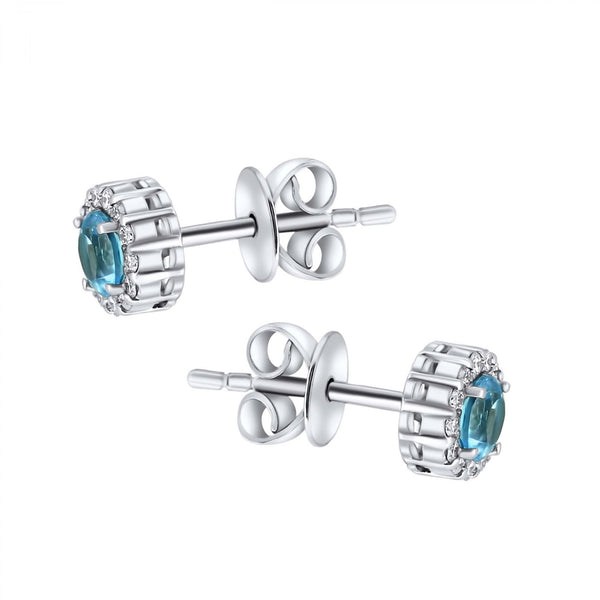 Platinum 0.41ct Swiss blue topaz & 0.11ct diamond stud earrings