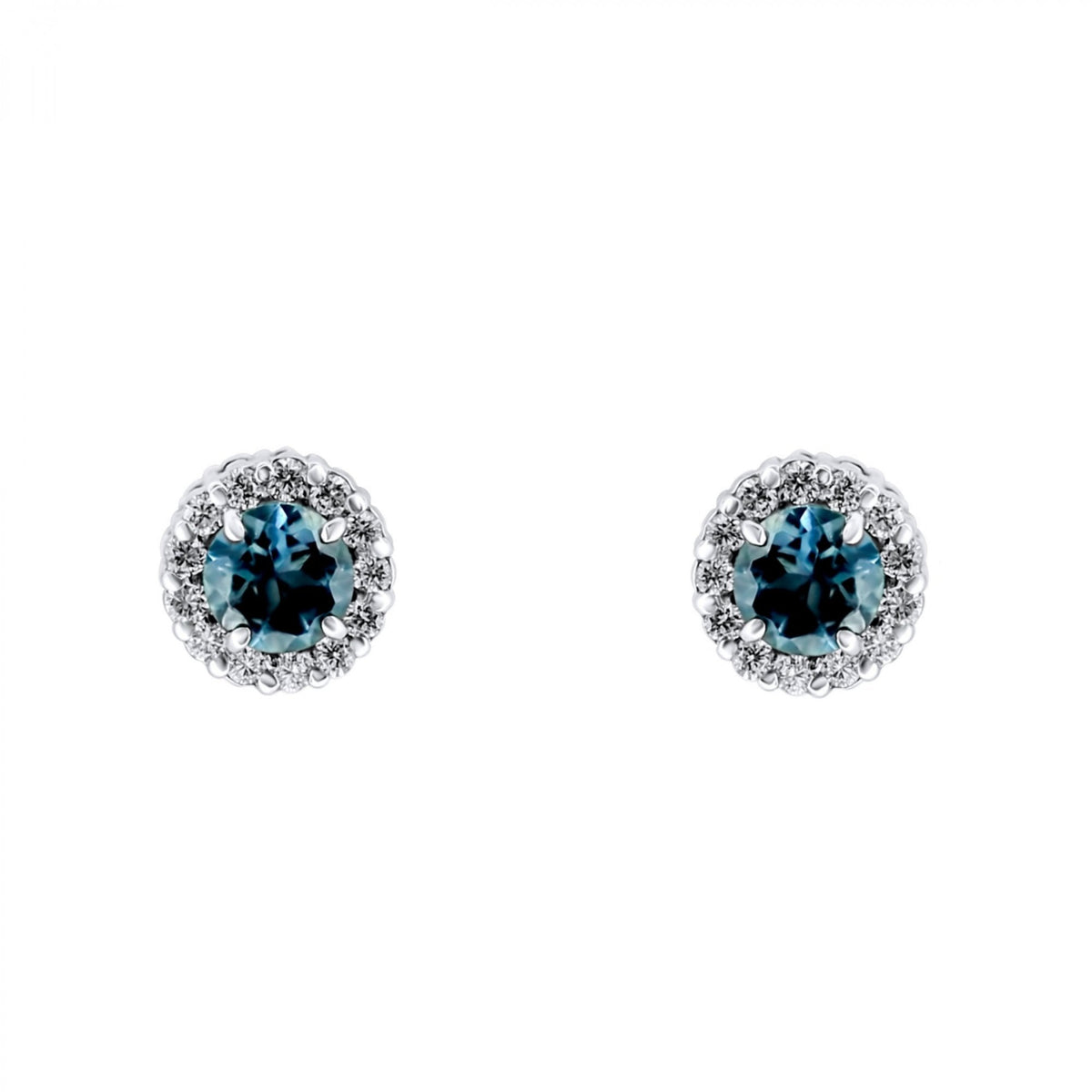 Platinum 0.39ct London blue topaz & 0.11ct diamond stud earrings