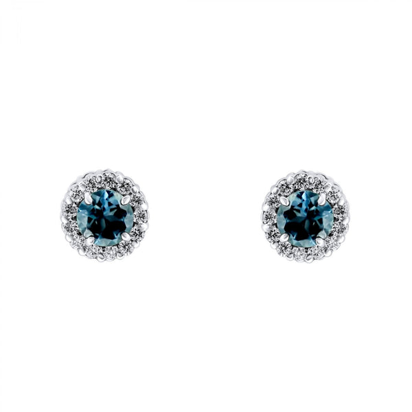Platinum 0.39ct London blue topaz & 0.11ct diamond stud earrings
