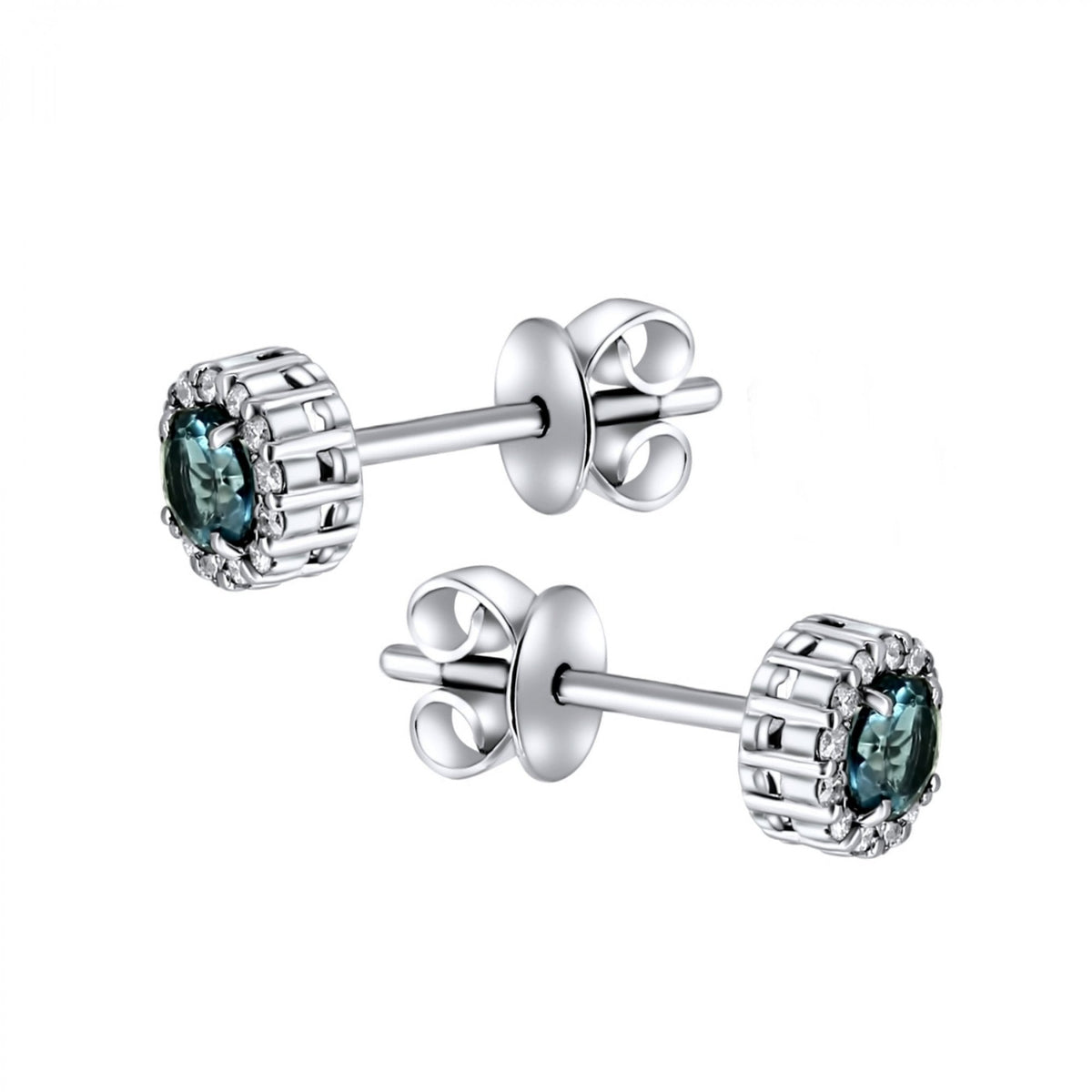 Platinum 0.39ct London blue topaz & 0.11ct diamond stud earrings