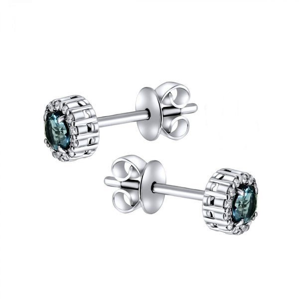 Platinum 0.39ct London blue topaz & 0.11ct diamond stud earrings
