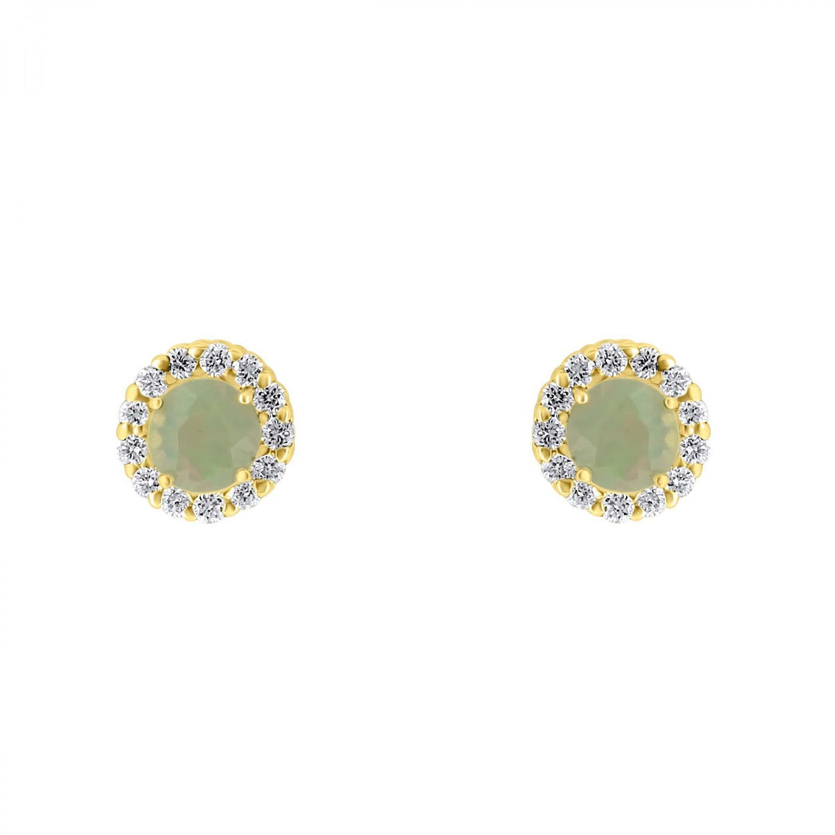 18ct yellow gold 0.46ct natural opal & 0.11ct diamond earrings