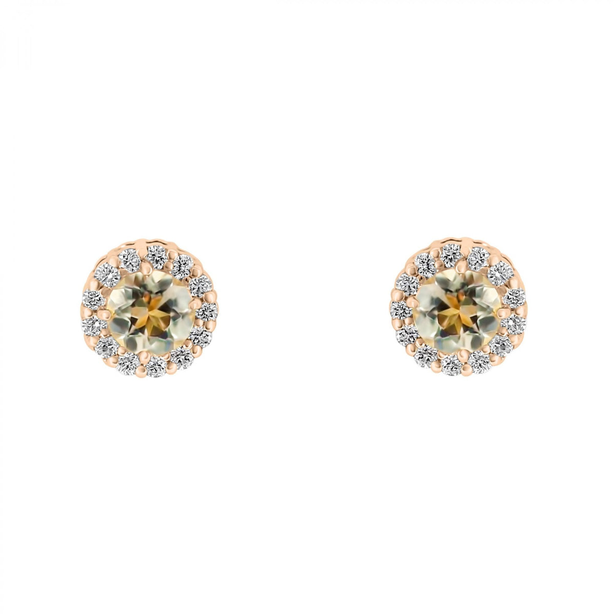 18ct rose gold 0.50ct morganite & 0.12ct diamond stud earrings