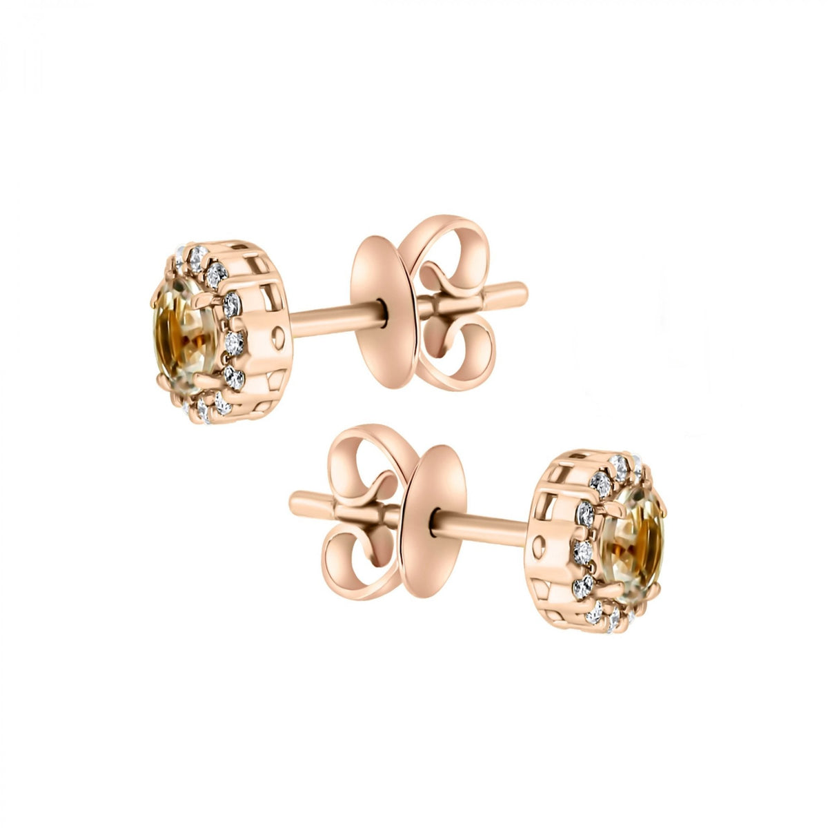 18ct rose gold 0.50ct morganite & 0.12ct diamond stud earrings
