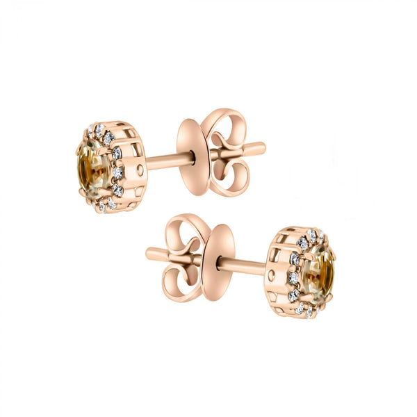 18ct rose gold 0.50ct morganite & 0.12ct diamond stud earrings