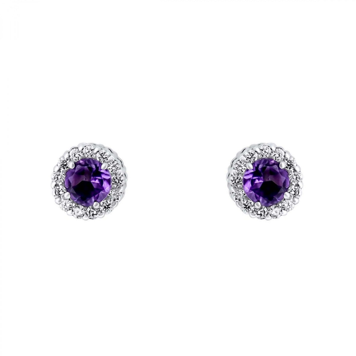 Platinum 0.30ct amethyst & 0.11ct diamond stud earrings