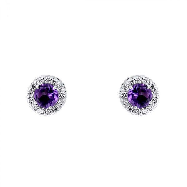 Platinum 0.30ct amethyst & 0.11ct diamond stud earrings