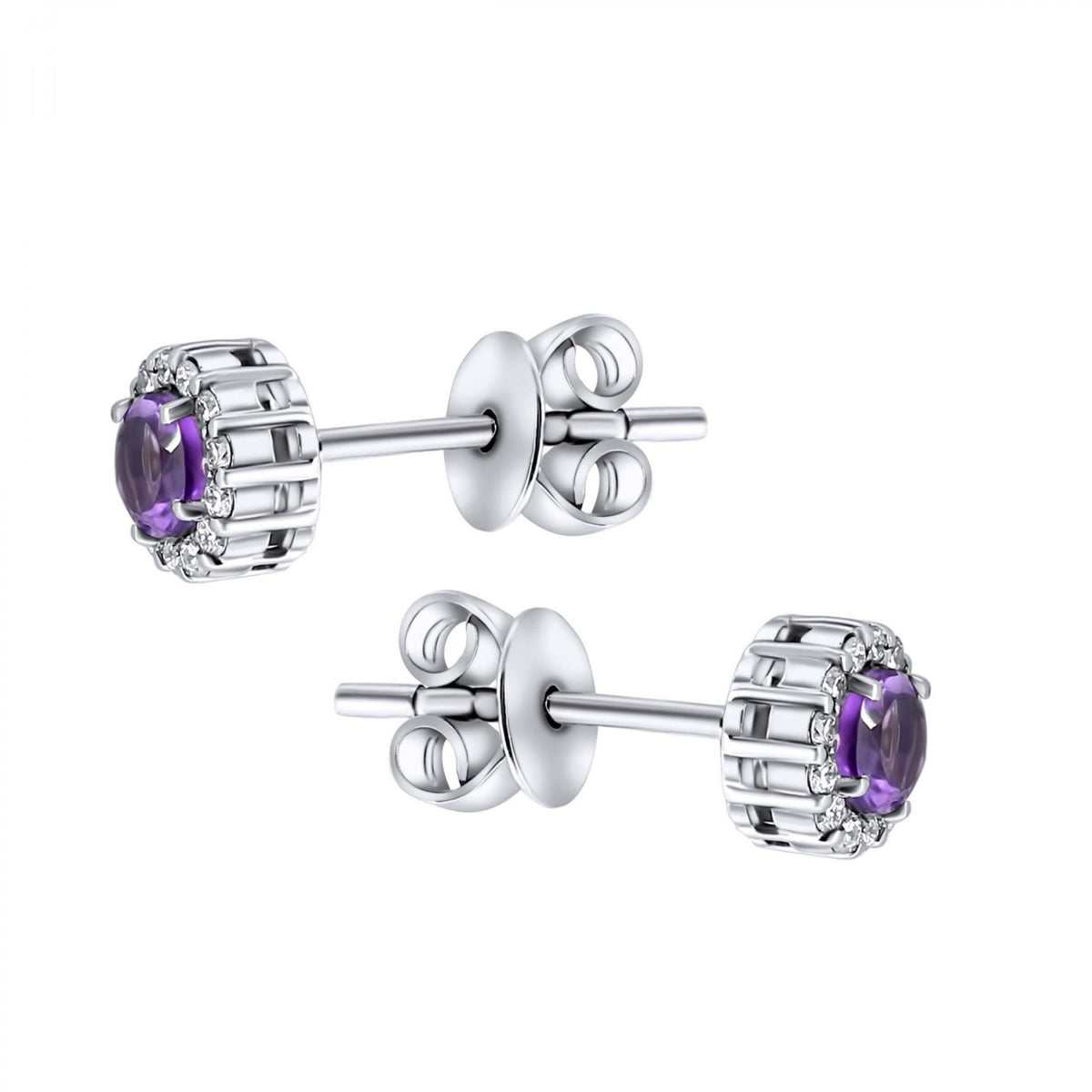 Platinum 0.30ct amethyst & 0.11ct diamond stud earrings