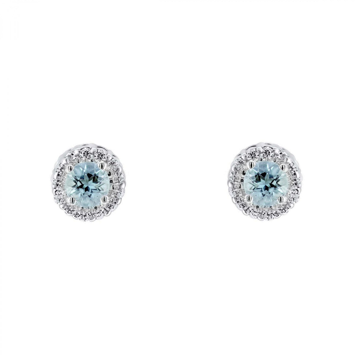 Platinum 0.32ct aquamarine & 0.11ct diamond stud earrings