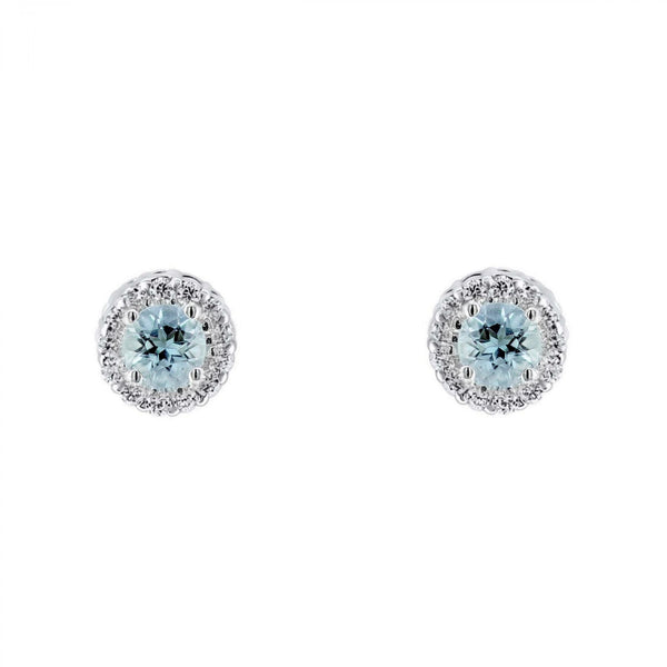 Platinum 0.32ct aquamarine & 0.11ct diamond stud earrings