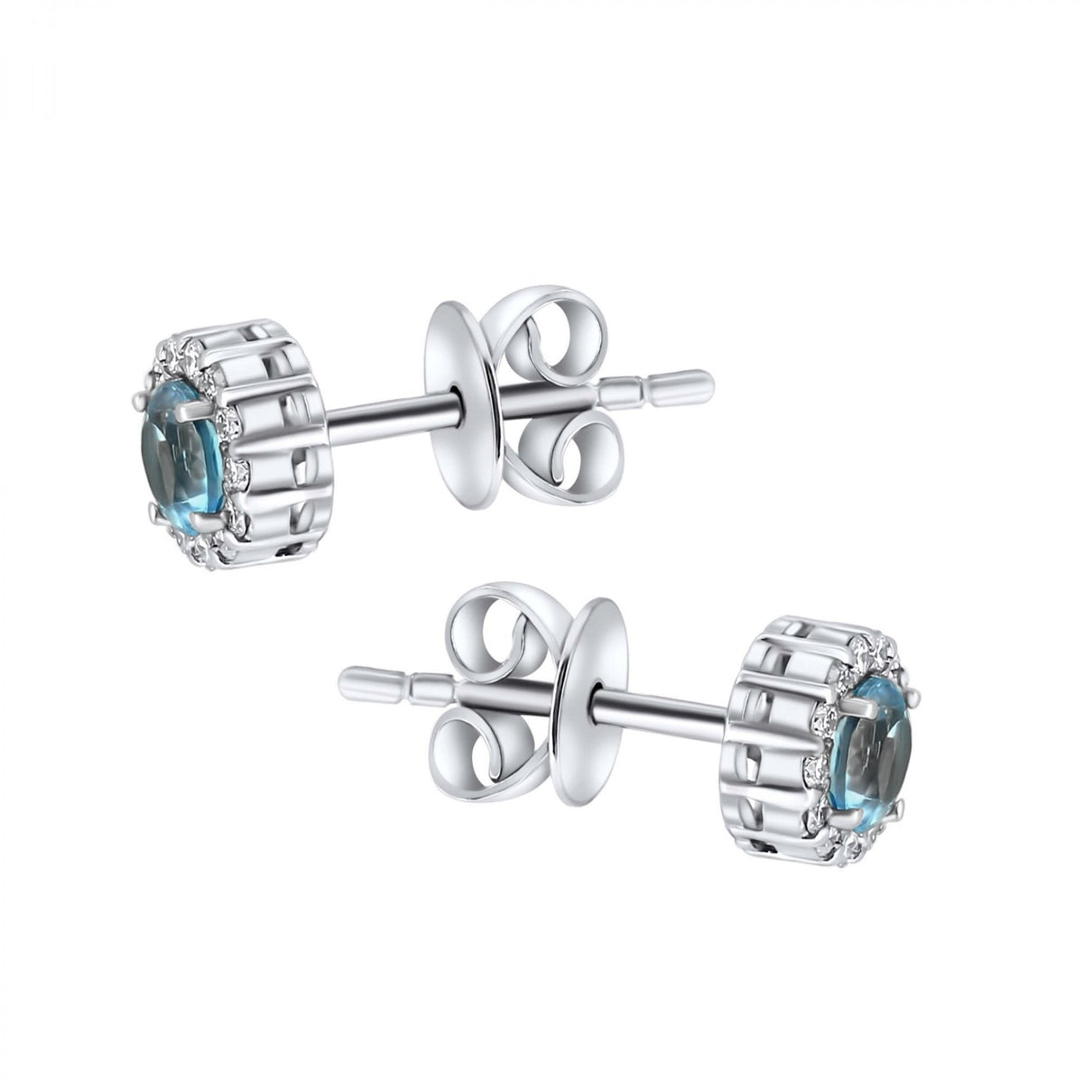 Platinum 0.32ct aquamarine & 0.11ct diamond stud earrings