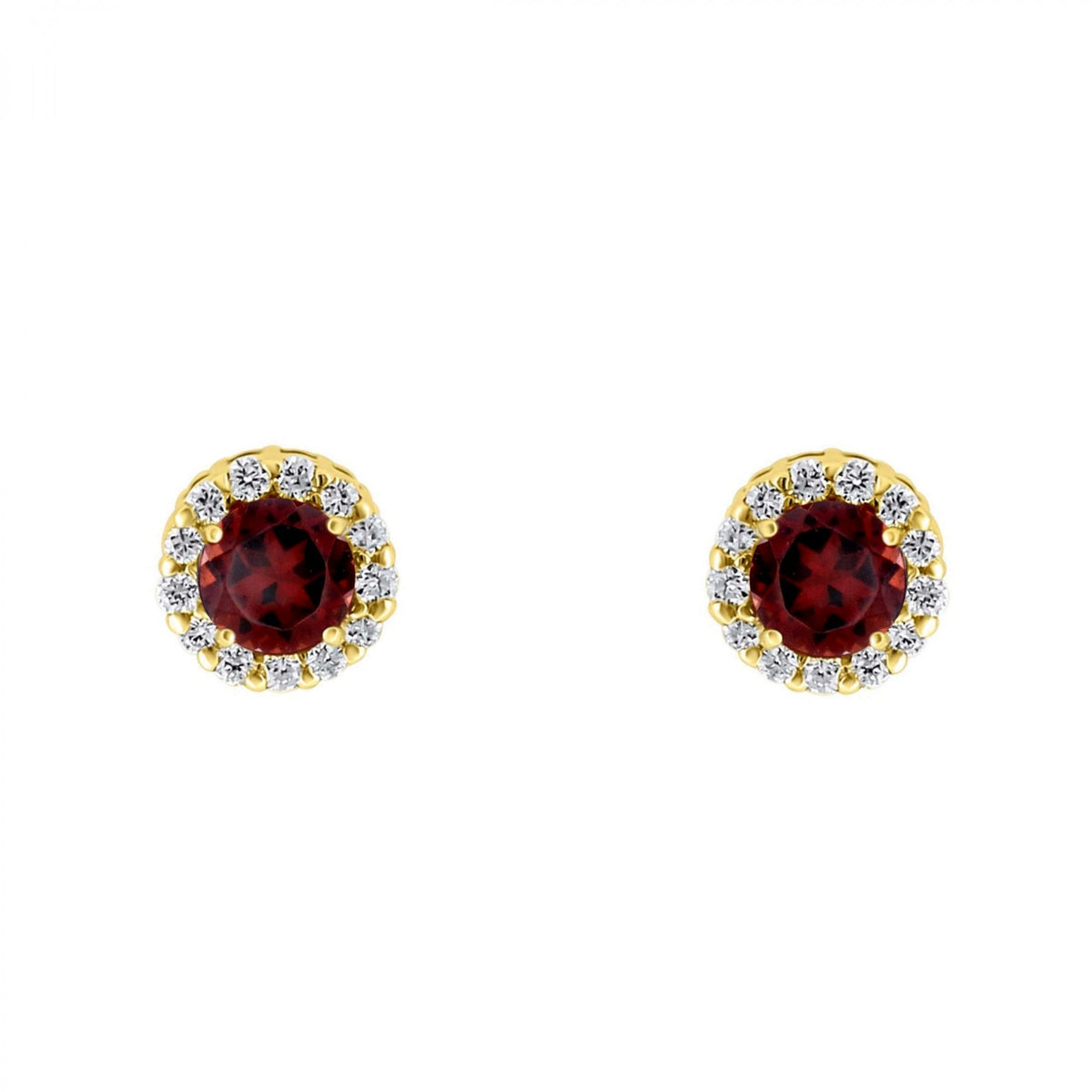 18ct yellow gold 0.40ct garnet & 0.12ct diamond stud earrings