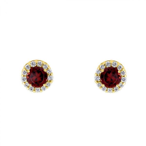 18ct yellow gold 0.40ct garnet & 0.12ct diamond stud earrings