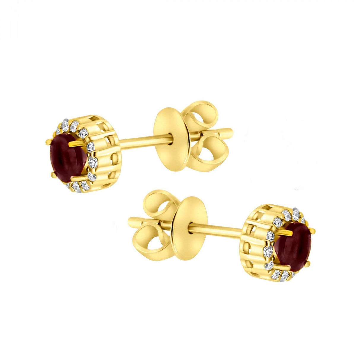 18ct yellow gold 0.40ct garnet & 0.12ct diamond stud earrings