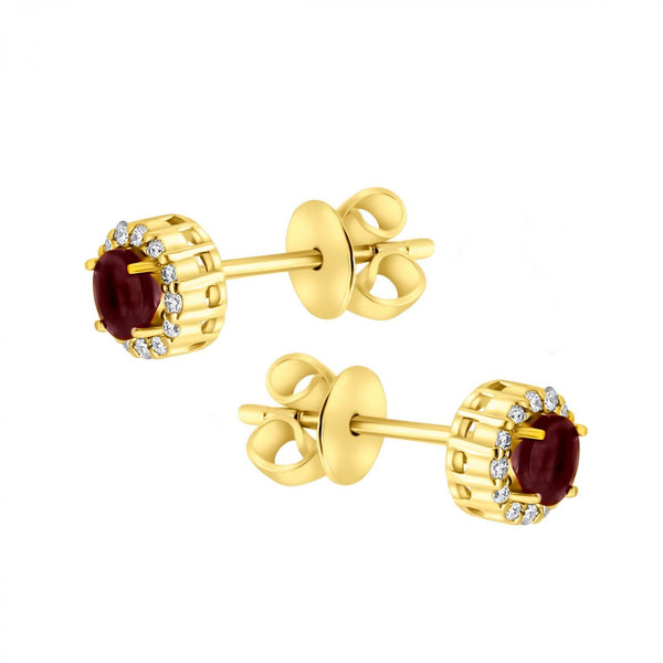 18ct yellow gold 0.40ct garnet & 0.12ct diamond stud earrings