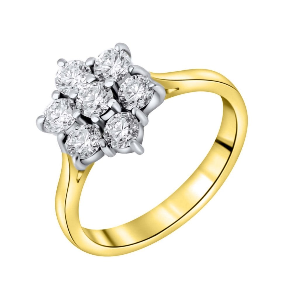 18ct Yellow Gold 1.00ct Round Diamond Flower Cluster Ring