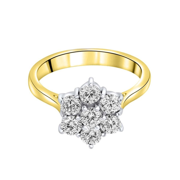 18ct Yellow Gold 1.00ct Round Diamond Flower Cluster Ring