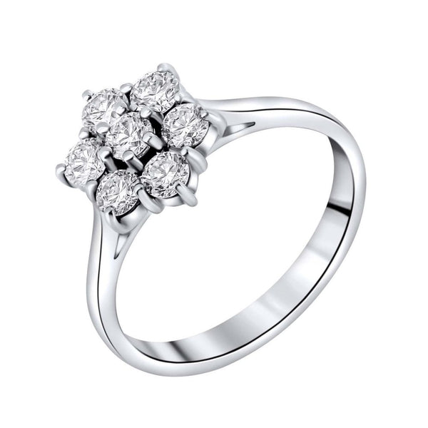 Platinum 0.76ct round brilliant cut diamond flower cluster ring