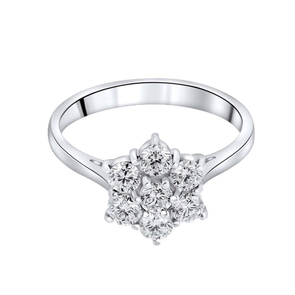 Platinum 0.76ct round brilliant cut diamond flower cluster ring