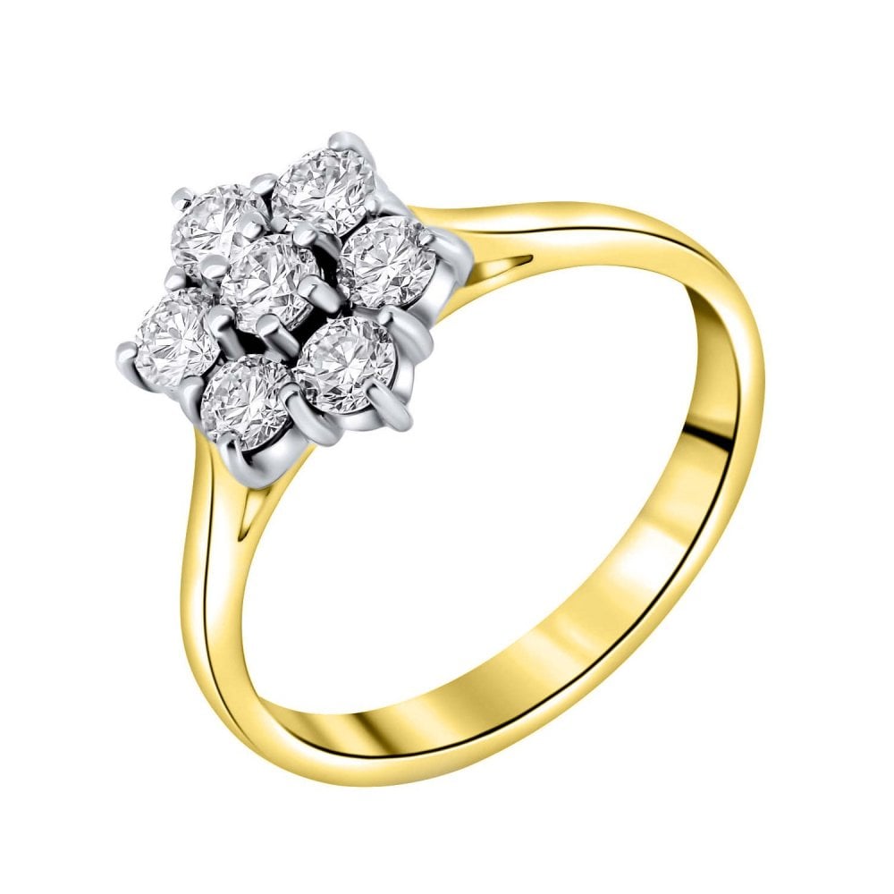 18ct yellow gold 0.75ct diamond flower cluster ring