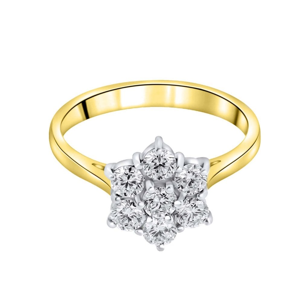 18ct yellow gold 0.75ct diamond flower cluster ring