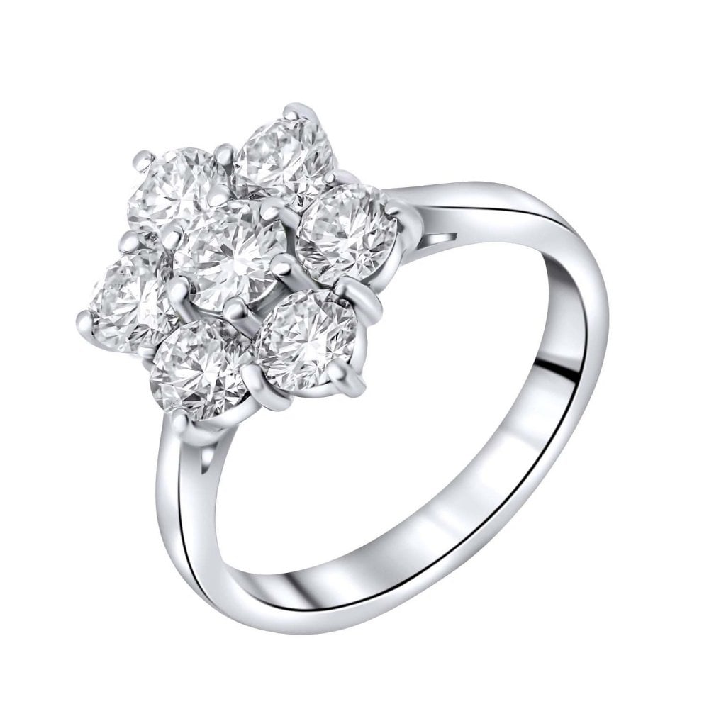 Platinum 2.25ct round brilliant cut diamond flower cluster ring