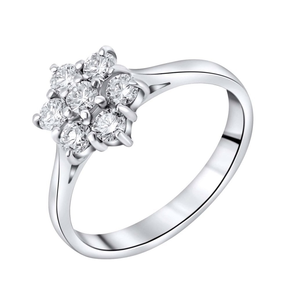 Platinum 0.50ct round brilliant cut diamond flower cluster ring