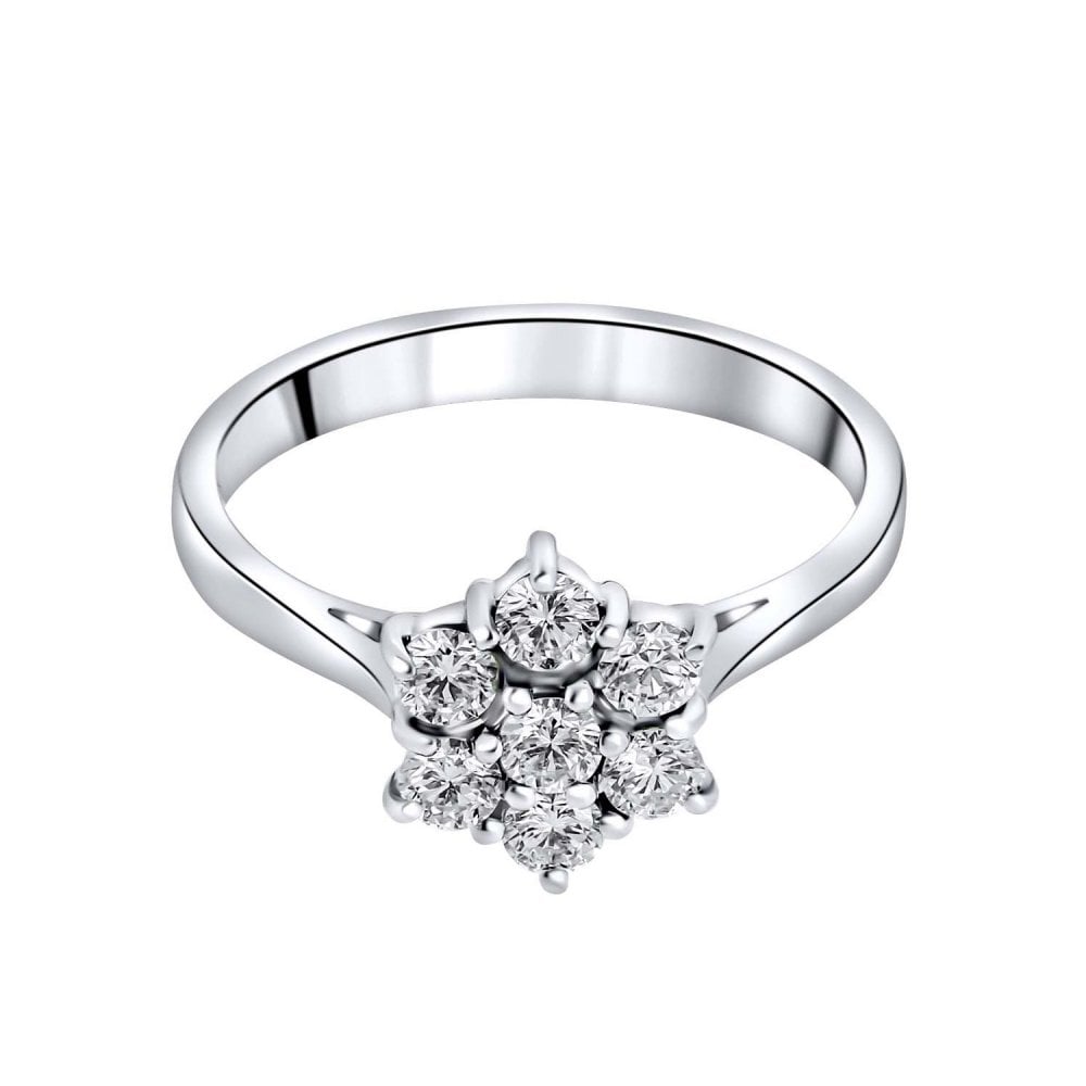 Platinum 0.50ct round brilliant cut diamond flower cluster ring