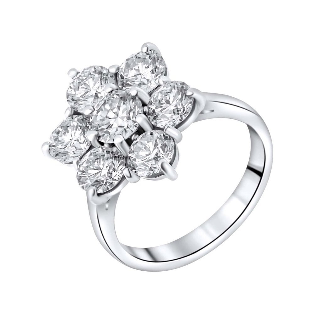 Platinum 3.03ct round brilliant cut diamond flower cluster ring
