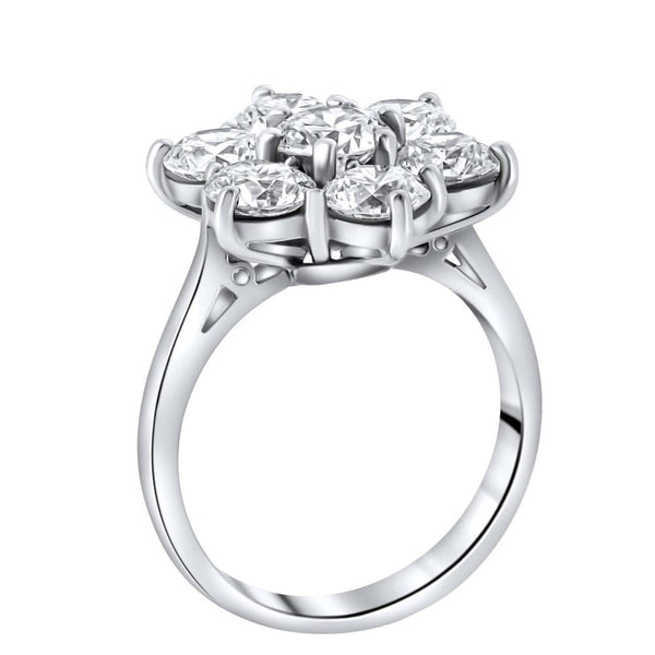 Platinum 3.03ct round brilliant cut diamond flower cluster ring