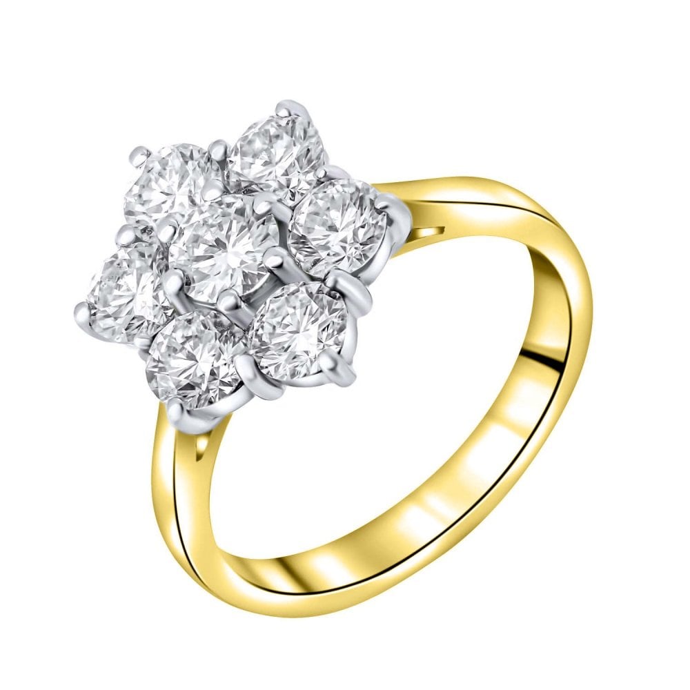 18ct yellow gold 2.01ct round diamond flower cluster ring