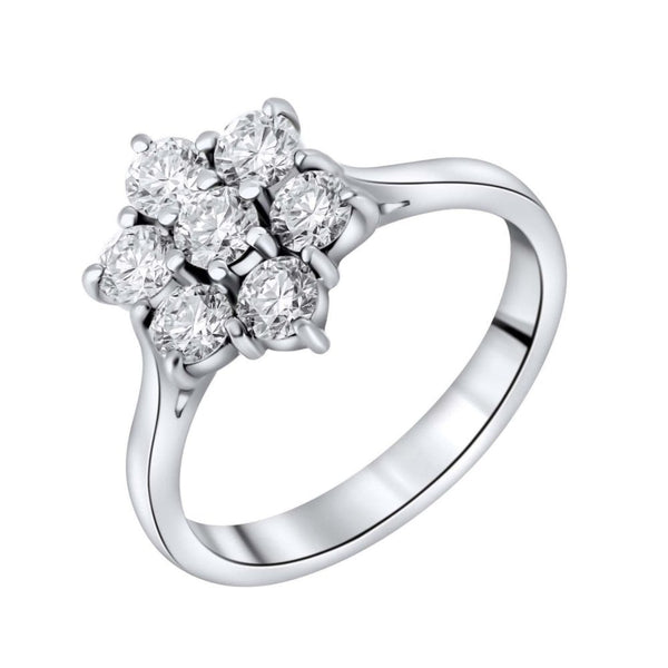 Platinum 1.00ct Round Brilliant Cut Diamond Flower Cluster Ring