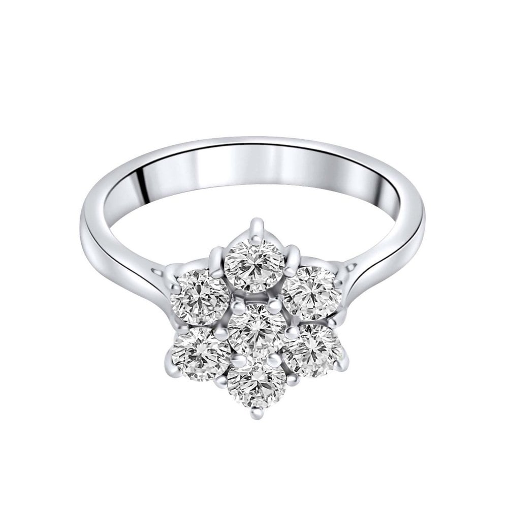Platinum 1.00ct Round Brilliant Cut Diamond Flower Cluster Ring
