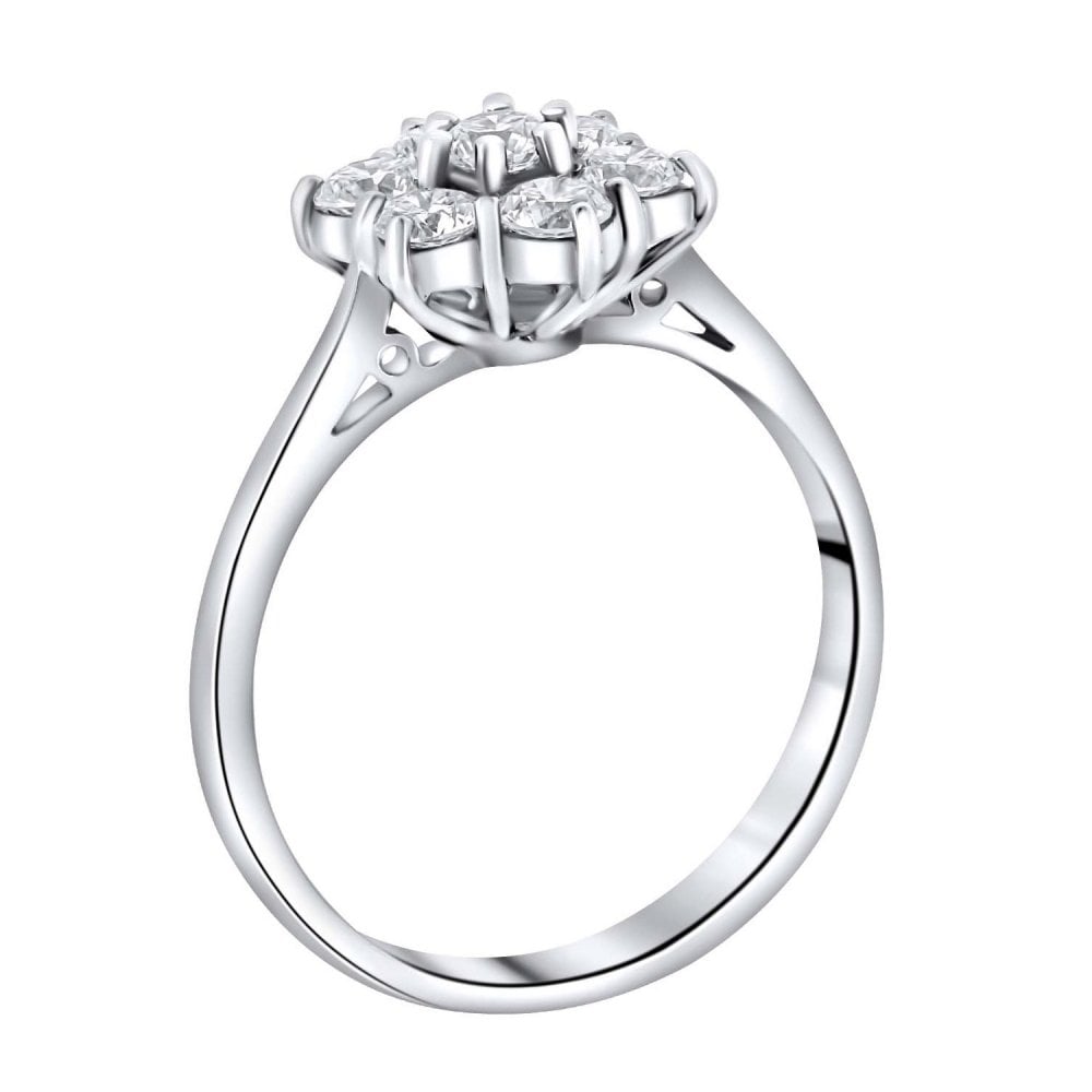 Platinum 1.00ct Round Brilliant Cut Diamond Flower Cluster Ring