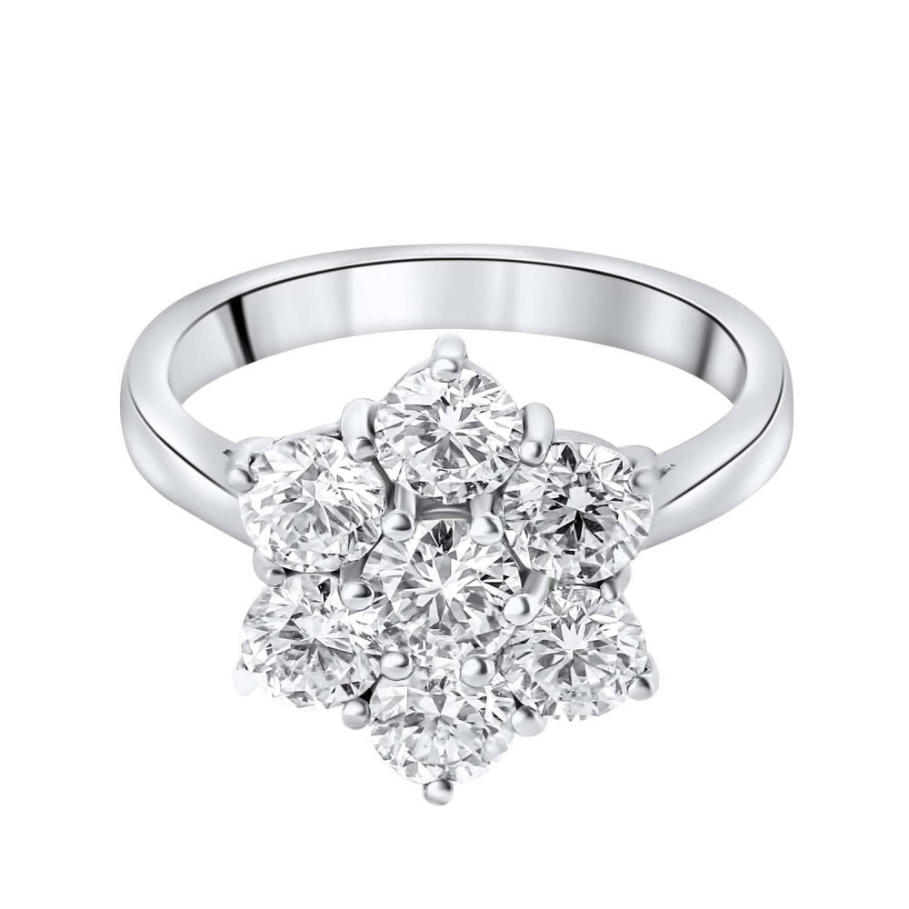 Platinum 2.04ct round brilliant cut diamond flower cluster ring
