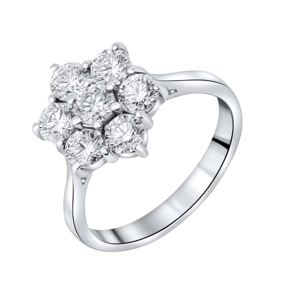 Platinum 1.50ct round brilliant cut diamond flower cluster ring
