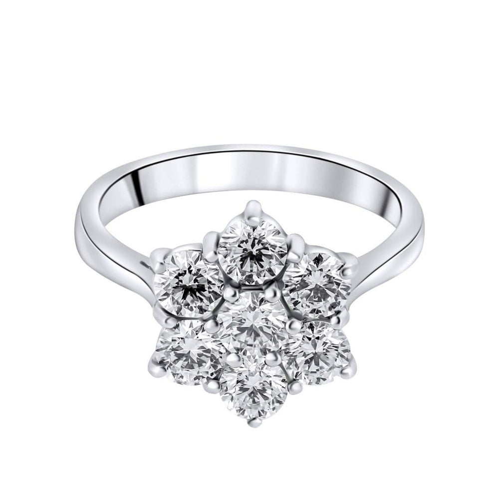 Platinum 1.50ct round brilliant cut diamond flower cluster ring