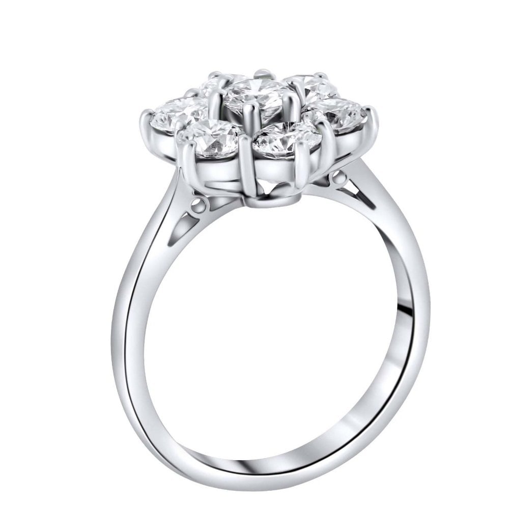 Platinum 1.50ct round brilliant cut diamond flower cluster ring