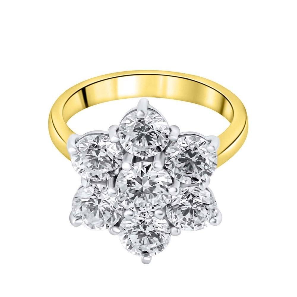18ct yellow gold 3.00ct F VS2 GIA flower cluster diamond ring