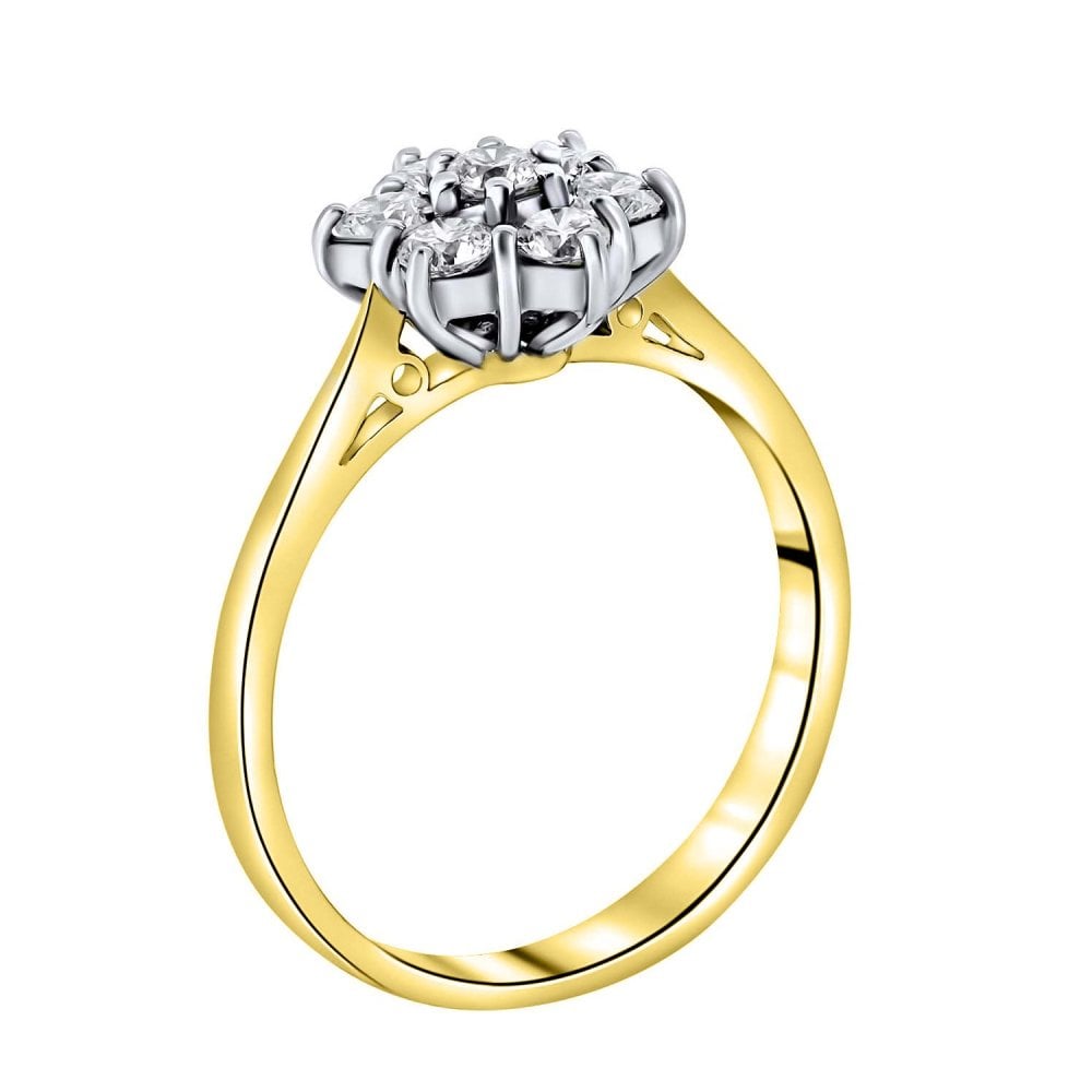 18ct yellow gold 0.50ct diamond flower cluster ring