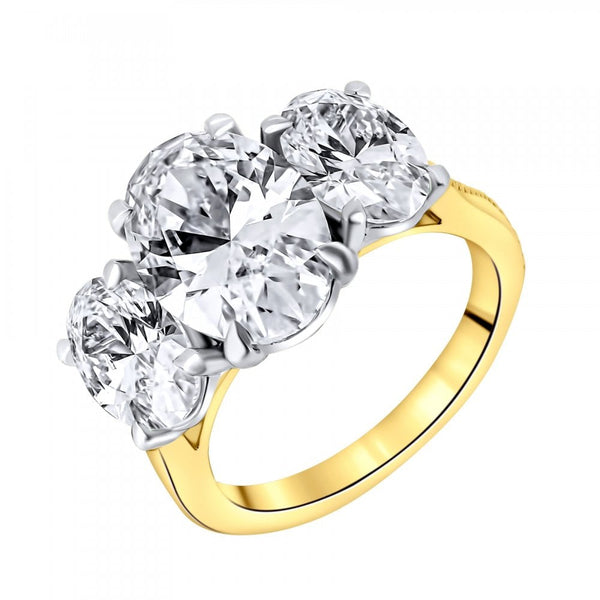 Lab grown 18ct yellow gold 5.04ct oval cut diamond 3 stone ring