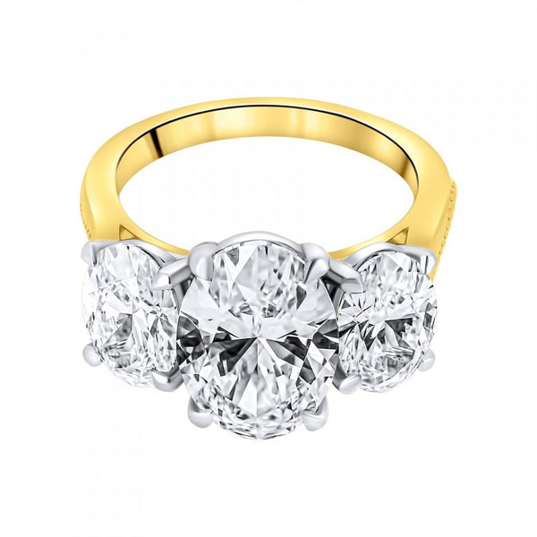 Lab grown 18ct yellow gold 5.04ct oval cut diamond 3 stone ring