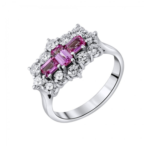 Platinum 0.86ct pink sapphire & 1.20ct diamond cluster ring