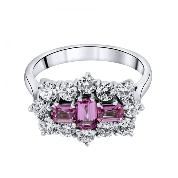 Platinum 0.86ct pink sapphire & 1.20ct diamond cluster ring