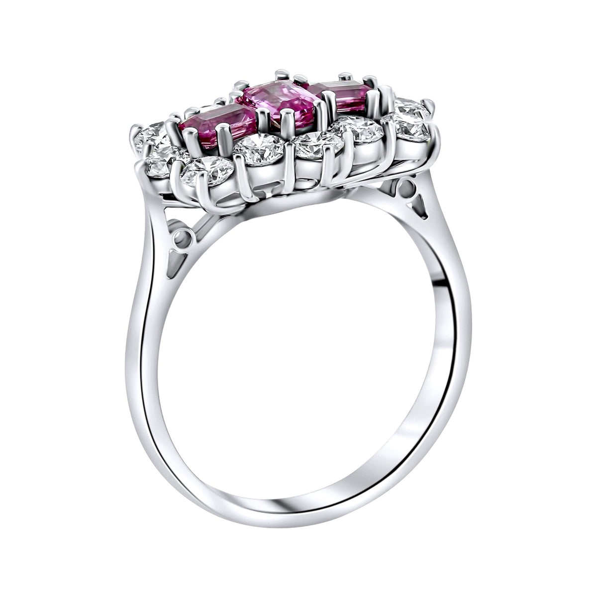Platinum 0.86ct pink sapphire & 1.20ct diamond cluster ring